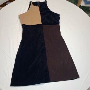 My Michelle Patchwork Sleeveless Faux Suede Dress S